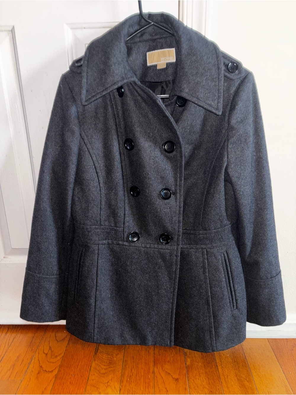 Michael Kors Women's Dark Gray Double-Breasted Wool Blend Peacoat